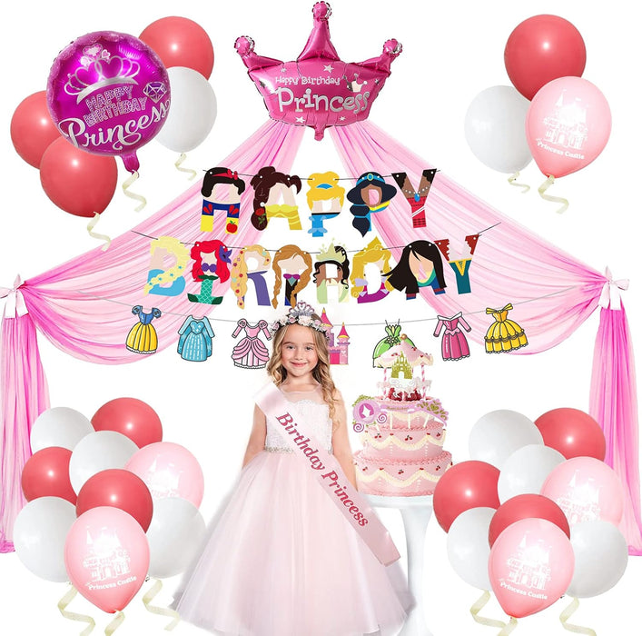 Suministros de fiesta temática de princesa rosa, decoraciones de cumpleaños para niñas - Quierox - Tienda Online