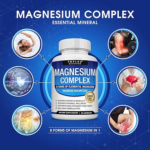 Suplemento de complejo de magnesio de 8 elementos, 1000 mg - Quierox - Tienda Online