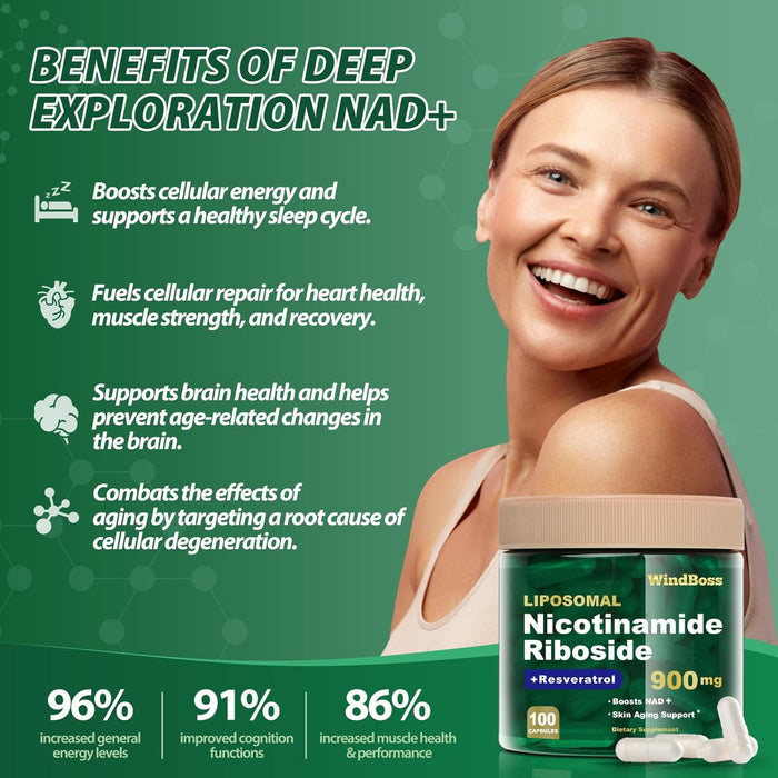 Suplemento liposomal NAD+ con ribósido de nicotinamida y resveratrol 100 cápsulas - Quierox - Tienda Online