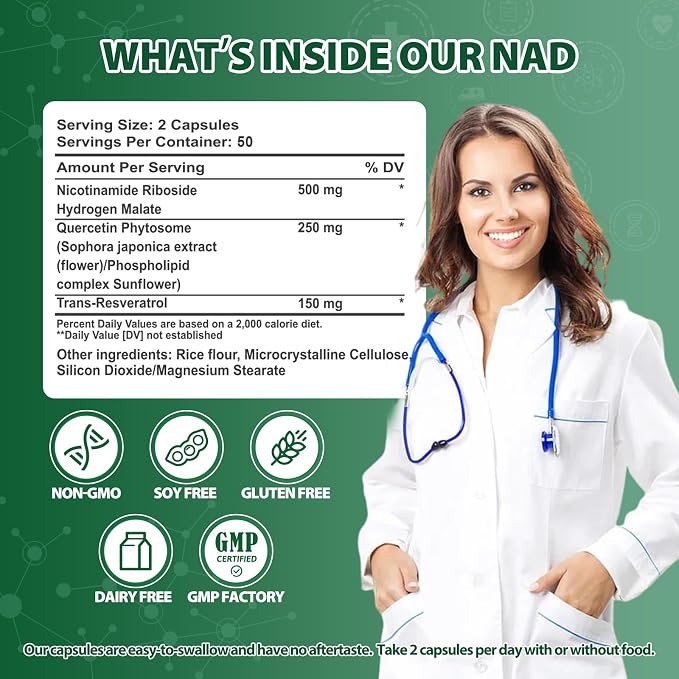 Suplemento liposomal NAD+ con ribósido de nicotinamida y resveratrol 100 cápsulas - Quierox - Tienda Online