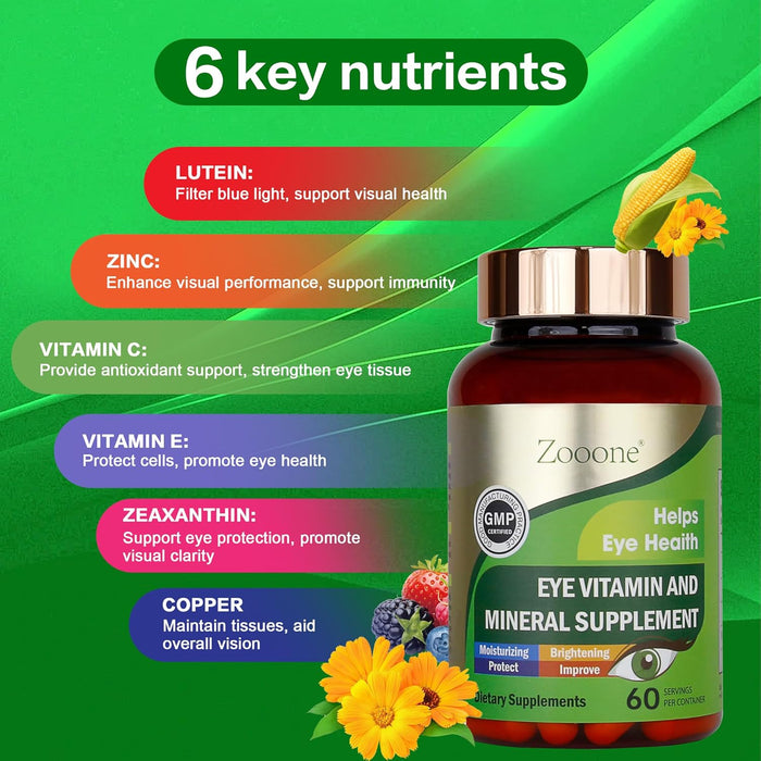 Suplemento nutricional de 60 vitaminas para ojos de luteína para salud macular, para ojos secos - Quierox - Tienda Online