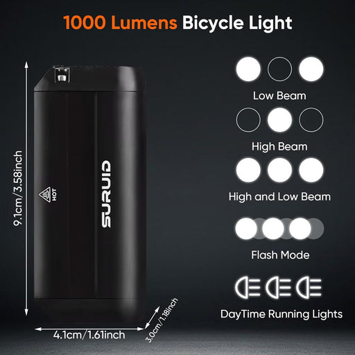 Suruid Luz LED súper brillante para bicicleta recargable USB - Quierox - Tienda Online