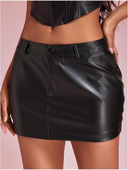 SweatyRocks Minifaldas de Cuero para Mujer de Cintura Baja - Quierox - Tienda Online