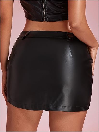 SweatyRocks Minifaldas de Cuero para Mujer de Cintura Baja - Quierox - Tienda Online