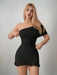 Sweetina Vestido mini asimétrico ajustado con hombros descubiertos de malla - Quierox - Tienda Online