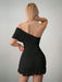 Sweetina Vestido mini asimétrico ajustado con hombros descubiertos de malla - Quierox - Tienda Online