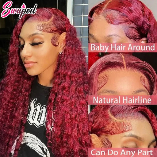 Swupod Peluca roja con ondas con malla frontal 13X4 de 250% de densidad y 26 pulgadas - Quierox - Tienda Online