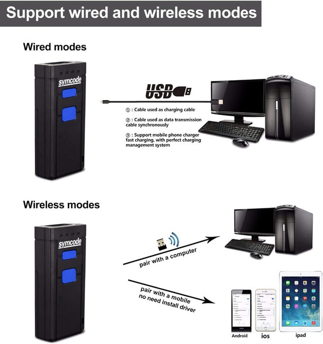 Symcode 1D Mini escáner de códigos de barras inalámbrico con Bluetooth portá - Quierox - Tienda Online