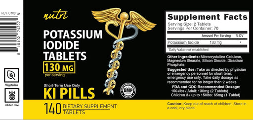 Tabletas de yoduro de potasio 130 mg (140 tabletas) - Quierox - Tienda Online