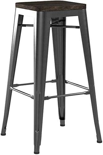Taburete de bar DHP Fusion Metal sin respaldo de 76 cm con asiento de madera, acabado de metal envejecido - Quierox - Tienda Online