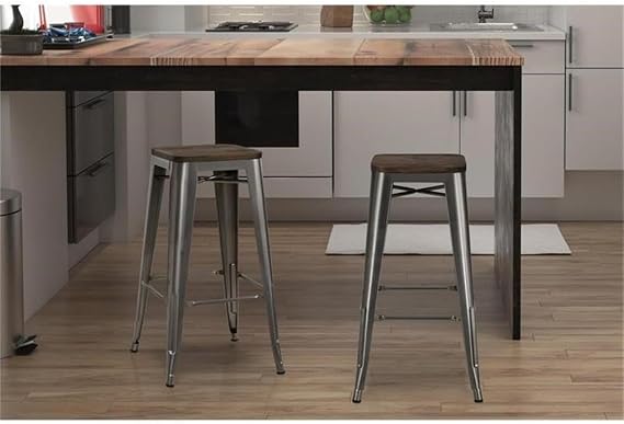 Taburete de bar DHP Fusion Metal sin respaldo de 76 cm con asiento de madera, acabado de metal envejecido - Quierox - Tienda Online