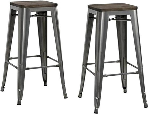 Taburete de bar DHP Fusion Metal sin respaldo de 76 cm con asiento de madera, acabado de metal envejecido - Quierox - Tienda Online