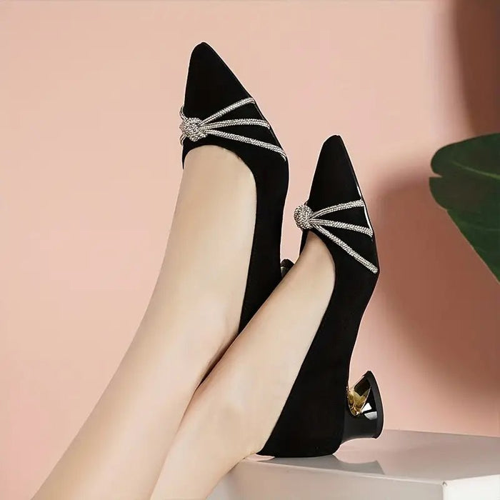 Tacones Altos para Mujer con Pedrería, Zapatos de Tacón Bajo Negros y Elegantes - Quierox - Tienda Online