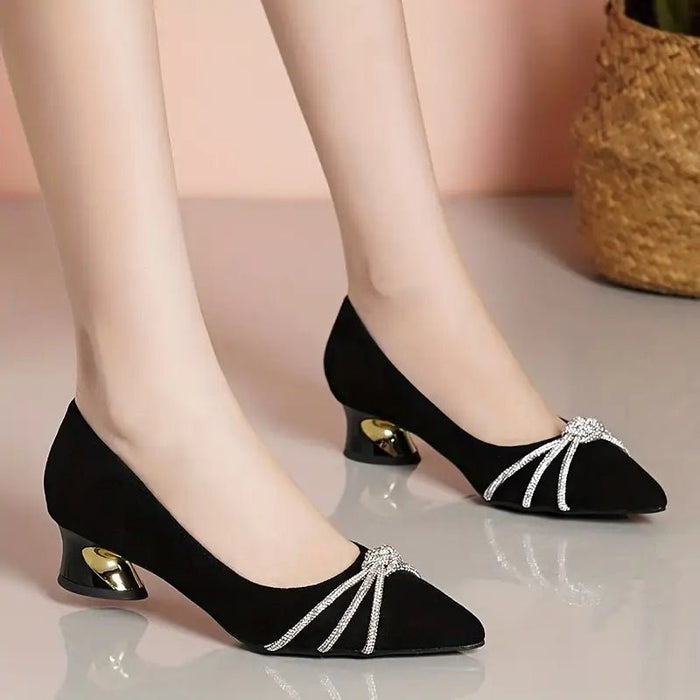 Tacones Altos para Mujer con Pedrería, Zapatos de Tacón Bajo Negros y Elegantes - Quierox - Tienda Online