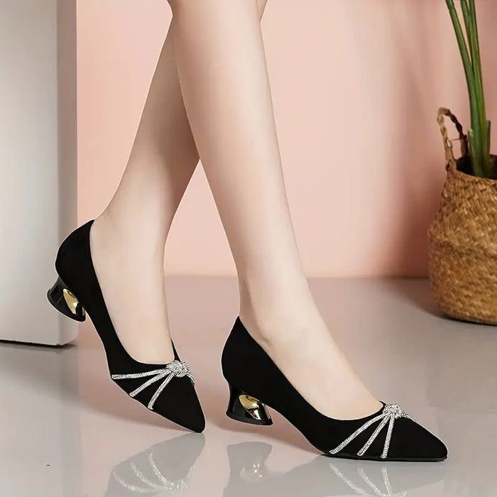 Tacones Altos para Mujer con Pedrería, Zapatos de Tacón Bajo Negros y Elegantes - Quierox - Tienda Online