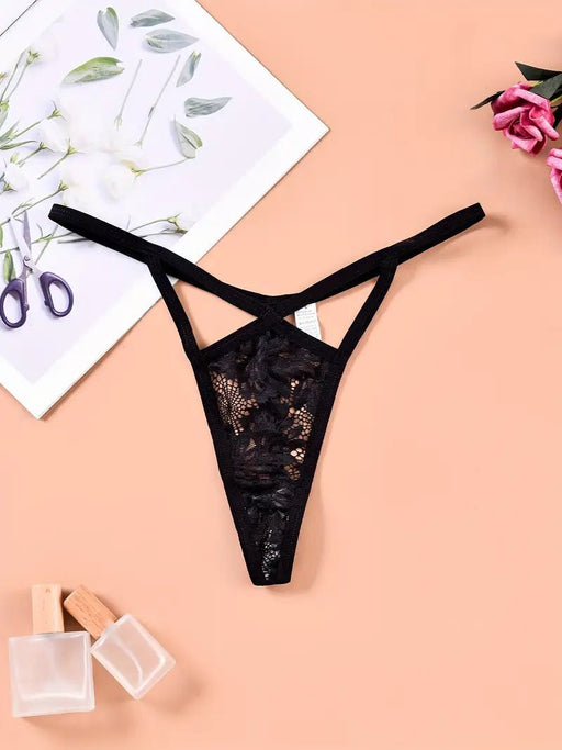 Tangas Con Corte De Encaje Floral Liso, Bragas Íntimas Cómodas - Quierox - Tienda Online