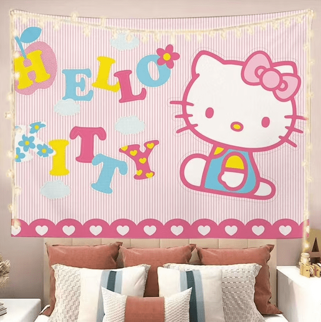 Tapiz HOEMLIN de Sanrio Hello Kitty con bonito fondo, tapiz de anime kawaii para colgar en la pared - Quierox - Tienda Online