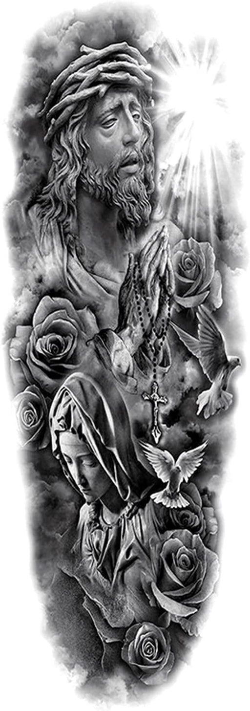 Tatuajes temporales impermeables de Jesús Misericordioso para brazo completo para hombres - Quierox - Tienda Online