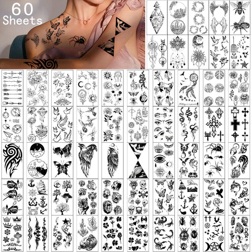 Tatuajes temporales impermeables Yazhiji: 60 hojas de pequeños tatuajes falsos - Quierox - Tienda Online