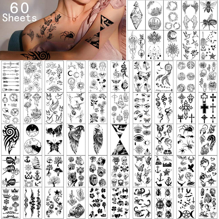 Tatuajes temporales impermeables Yazhiji: 60 hojas de pequeños tatuajes falsos - Quierox - Tienda Online