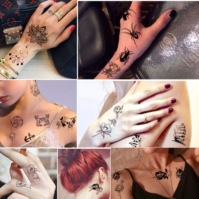 Tatuajes temporales impermeables Yazhiji: 60 hojas de pequeños tatuajes falsos - Quierox - Tienda Online