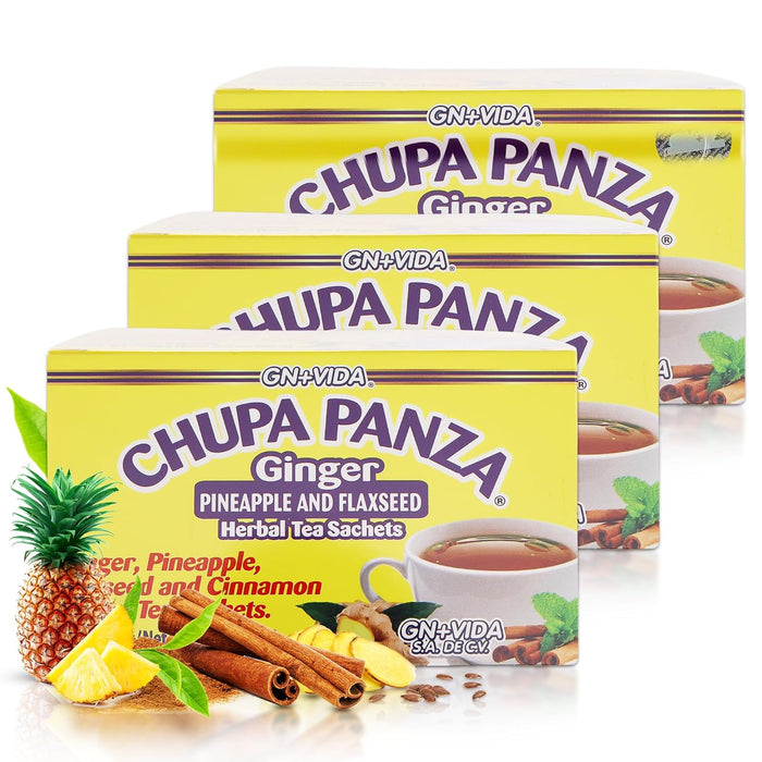 Té CHUPA PANZA - Té a base de raíz de jengibre, piña, linaza y canela (30 bolsas de té/0.10 oz cada una) - Quierox - Tienda Online