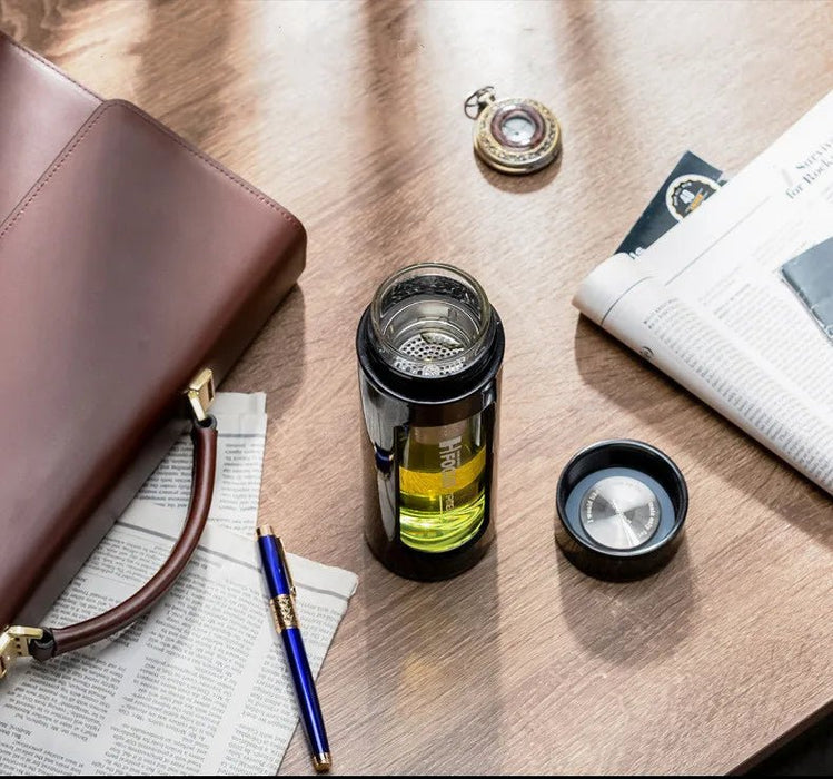 Termo de vidrio 320 ml con tapa y funda de plástico de doble pared - Quierox - Tienda Online