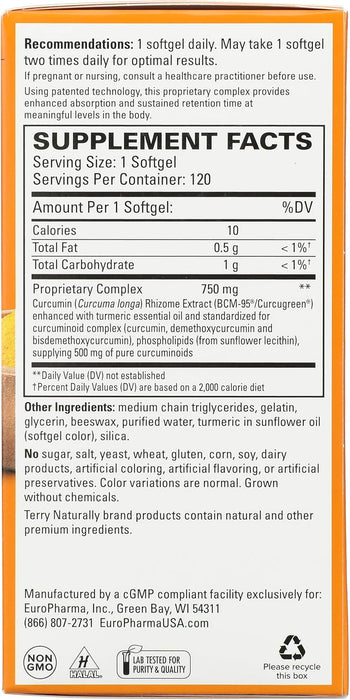 Terry Naturally CuraMed 750 mg Complejo de curcumina - 120 cápsulas blandas - Quierox - Tienda Online