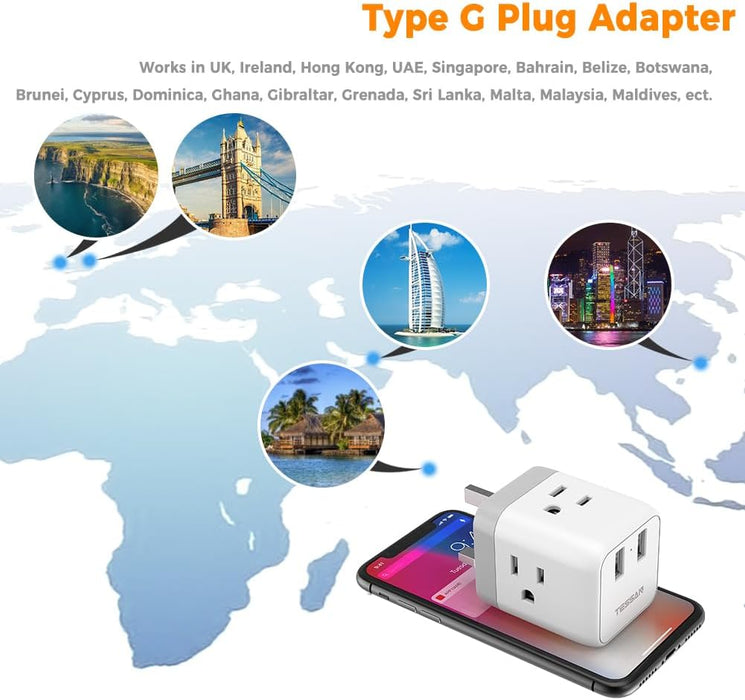 TESSAN adaptador de corriente para Reino Unido con 3 tomas americanas y 2 puertos de carga USB - Quierox - Tienda Online