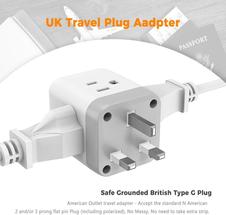 TESSAN adaptador de corriente para Reino Unido con 3 tomas americanas y 2 puertos de carga USB - Quierox - Tienda Online