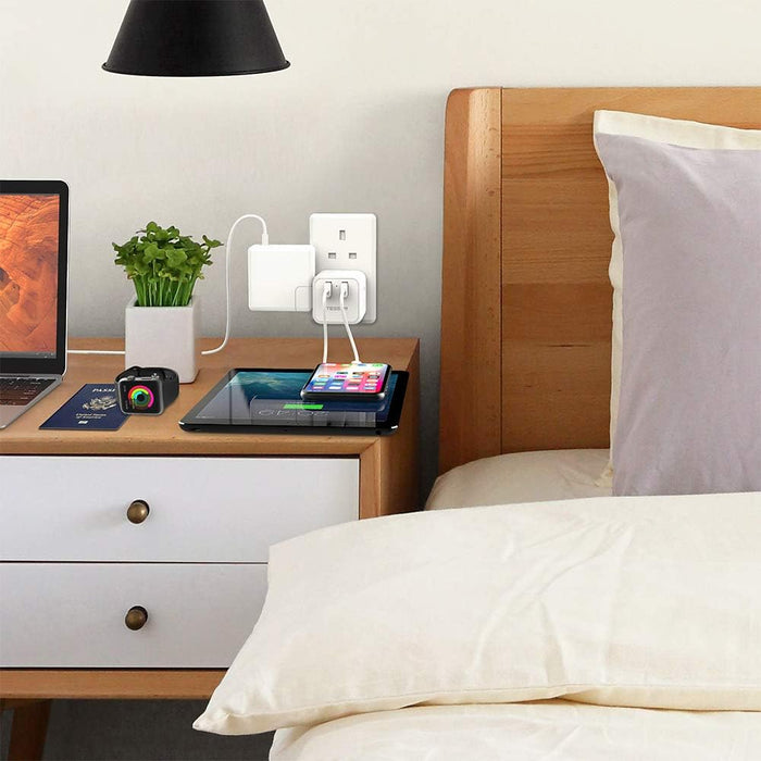 TESSAN adaptador de corriente para Reino Unido con 3 tomas americanas y 2 puertos de carga USB - Quierox - Tienda Online