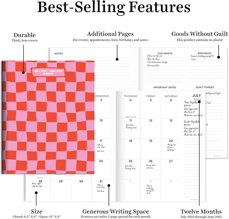 TF PUBLISHING Julio 2024 - Junio 2025 Planificador mensual mediano en rosa y rojo - Quierox - Tienda Online