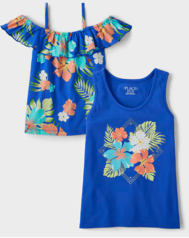The Children's Place Paquete de 2 tops tropicales con hombros descubiertos para niñas - Quierox - Tienda Online