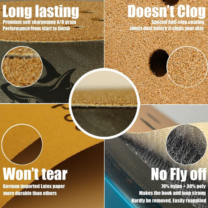 Tigershark disco de lijar, que no produce polvo, con gancho y lazo de línea dorada - Quierox - Tienda Online