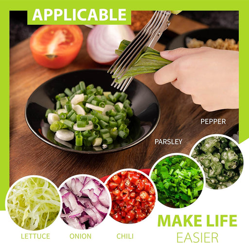 Tijeras de hierbas con 5 cuchillas y kit de limpieza de cocina de acero inoxidable para hierbas - Quierox - Tienda Online