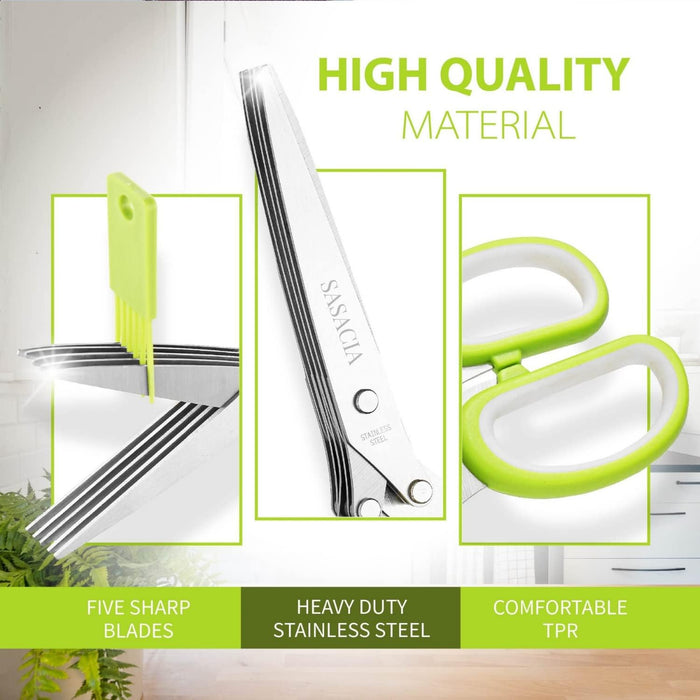Tijeras de hierbas con 5 cuchillas y kit de limpieza de cocina de acero inoxidable para hierbas - Quierox - Tienda Online