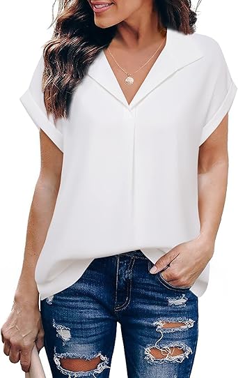 Timeson Blusas de gasa de manga corta para mujer, para oficina, atuendo con cuello - Quierox - Tienda Online