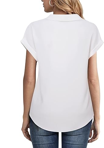 Timeson Blusas de gasa de manga corta para mujer, para oficina, atuendo con cuello - Quierox - Tienda Online