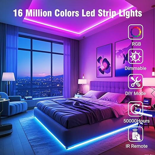 Tira de luces led RGB, de 130 pies, 24 V, controlada mediante aplicación, Bluetooth - Quierox - Tienda Online