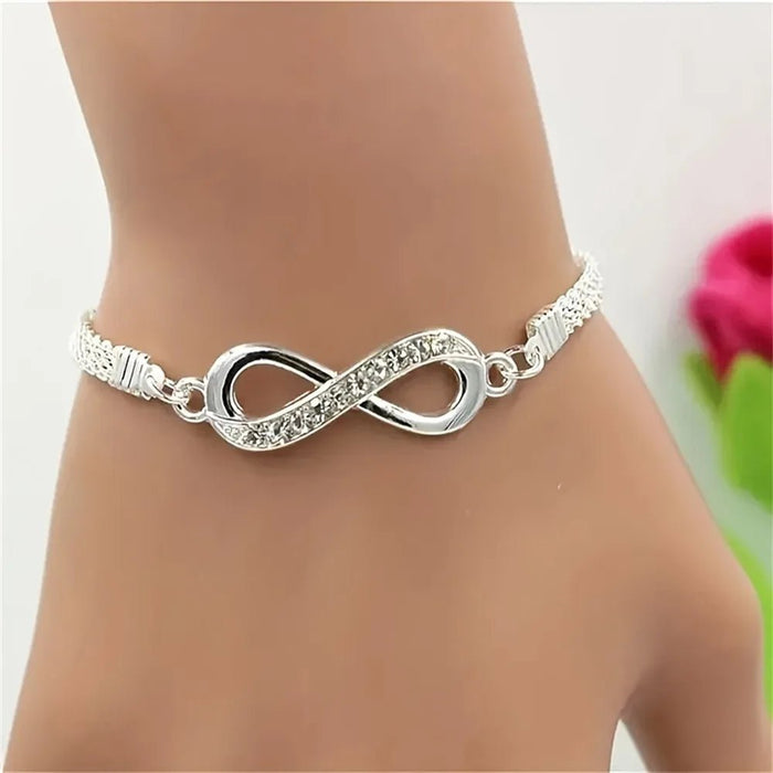 Tobillera con dije brillante infinito de 8 caracteres para mujer, pulsera de tobillo de Metal Vintage con diamantes de imitación - Quierox - Tienda Online