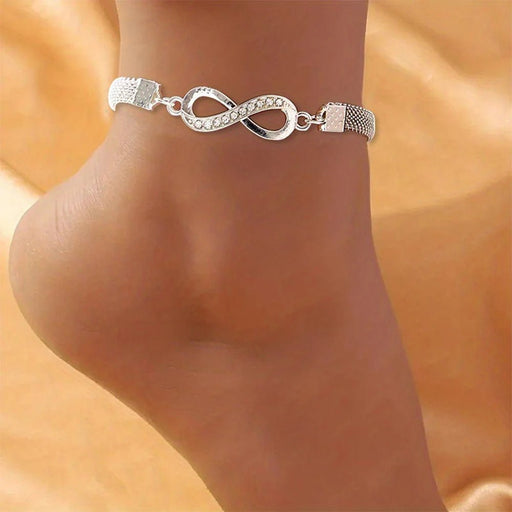 Tobillera con dije brillante infinito de 8 caracteres para mujer, pulsera de tobillo de Metal Vintage con diamantes de imitación - Quierox - Tienda Online