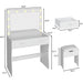 Tocador Furmax con luces y espejo, escritorio con cajón y silla, color blanco - Quierox - Tienda Online