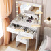 Tocador Furmax con luces y espejo, escritorio con cajón y silla, color blanco - Quierox - Tienda Online