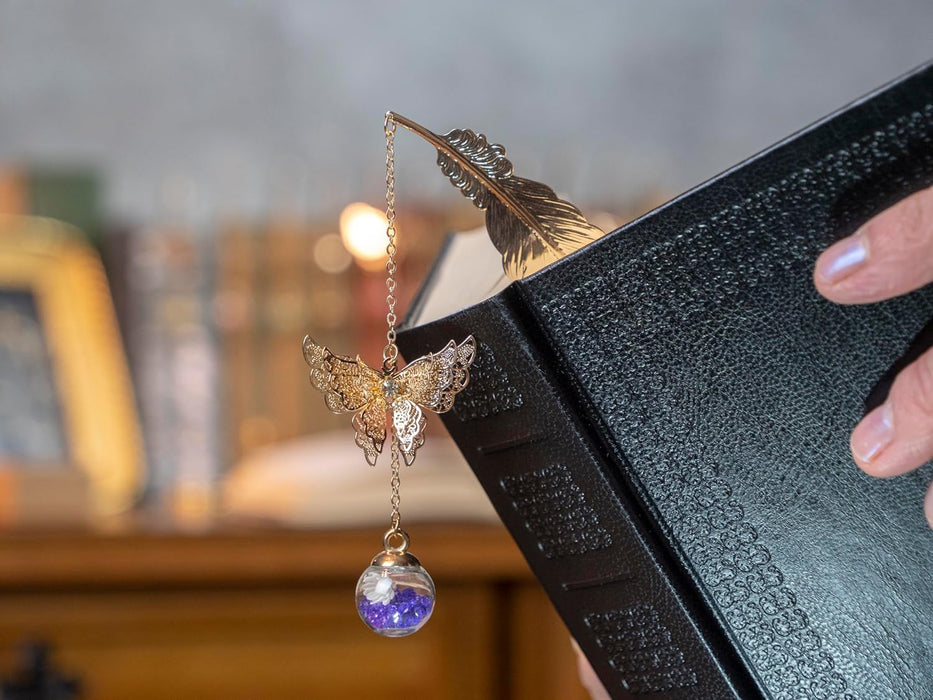 Toirxarn - Marcapáginas de plumas de metal con colgante de mariposa 3D - Quierox - Tienda Online