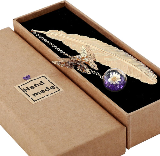 Toirxarn - Marcapáginas de plumas de metal con colgante de mariposa 3D - Quierox - Tienda Online