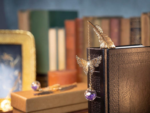 Toirxarn - Marcapáginas de plumas de metal con colgante de mariposa 3D - Quierox - Tienda Online