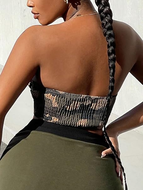 Top con estampado de camuflaje para mujer, top corto asimétrico con dobladillo - Quierox - Tienda Online
