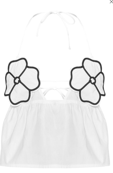 Top corto peplum con tirantes y escote floral en contraste blanco - Quierox - Tienda Online