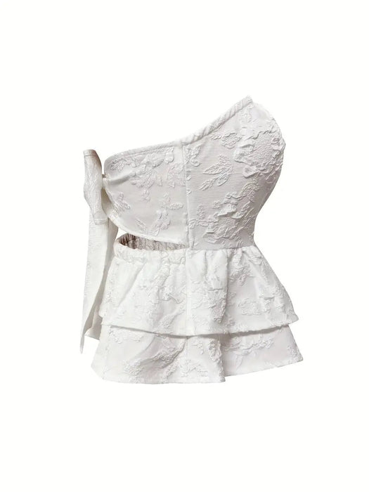 Top de tubo sin espalda con volantes y lazo jacquard Pariaura - Quierox - Tienda Online