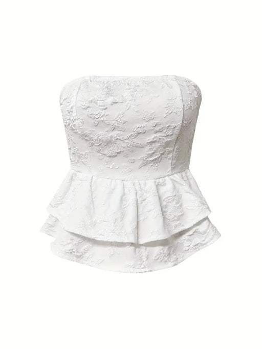 Top de tubo sin espalda con volantes y lazo jacquard Pariaura - Quierox - Tienda Online